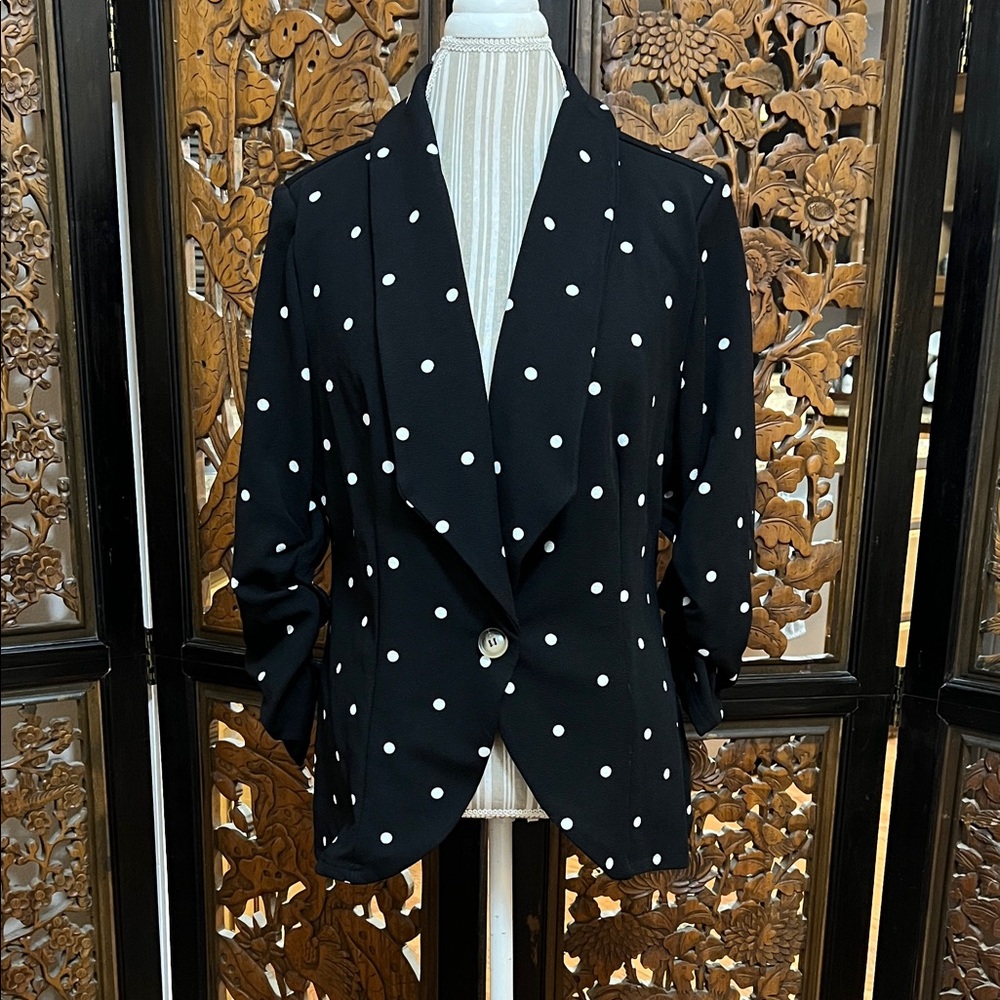 SHEIN Black Blazer with White Dots